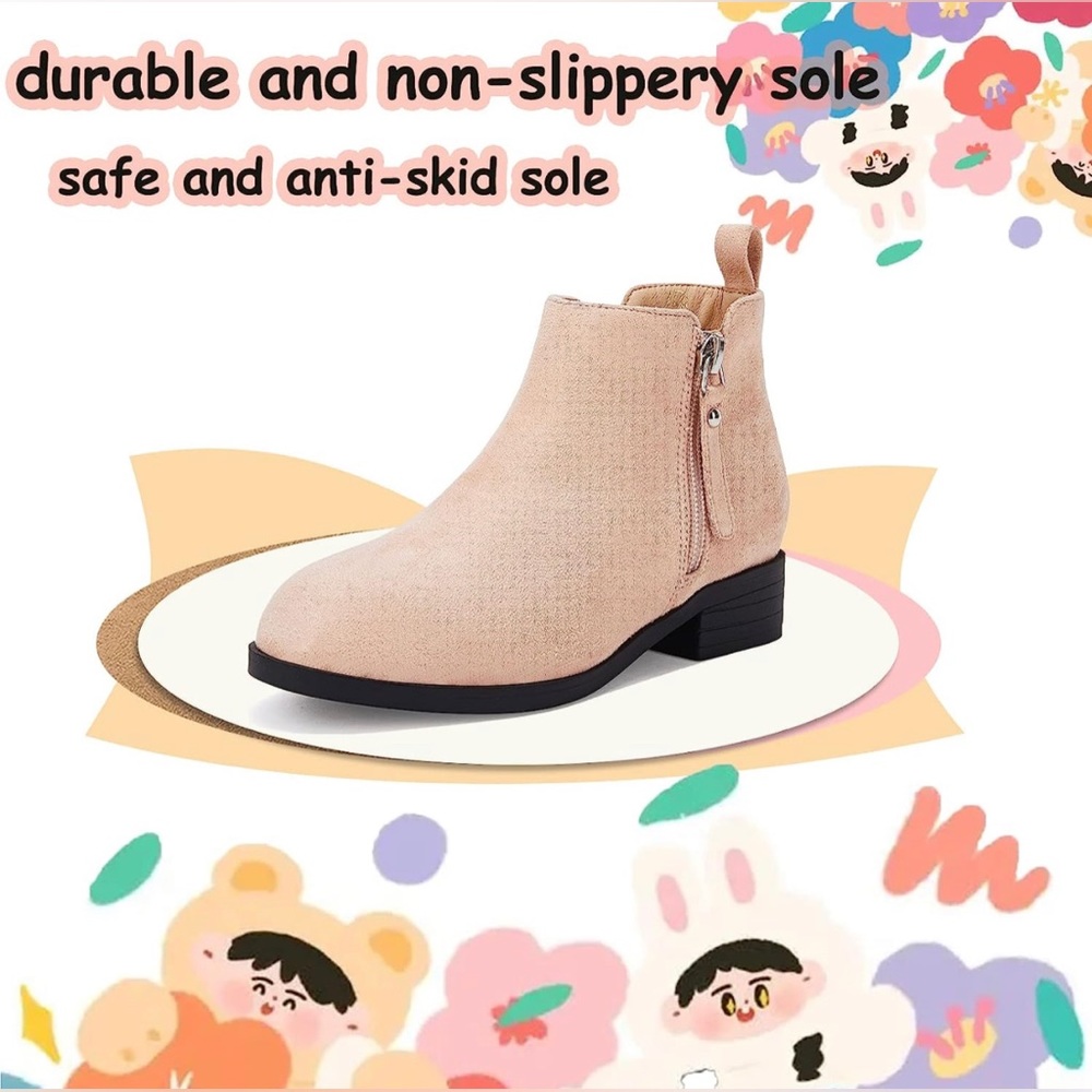 Coutgo Girl’s Kids Ankle Boots Round Toe Faux Suede Low Block Heel Platform - Picture 2 of 7